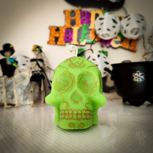 Vela ritual calavera mexicana verde
